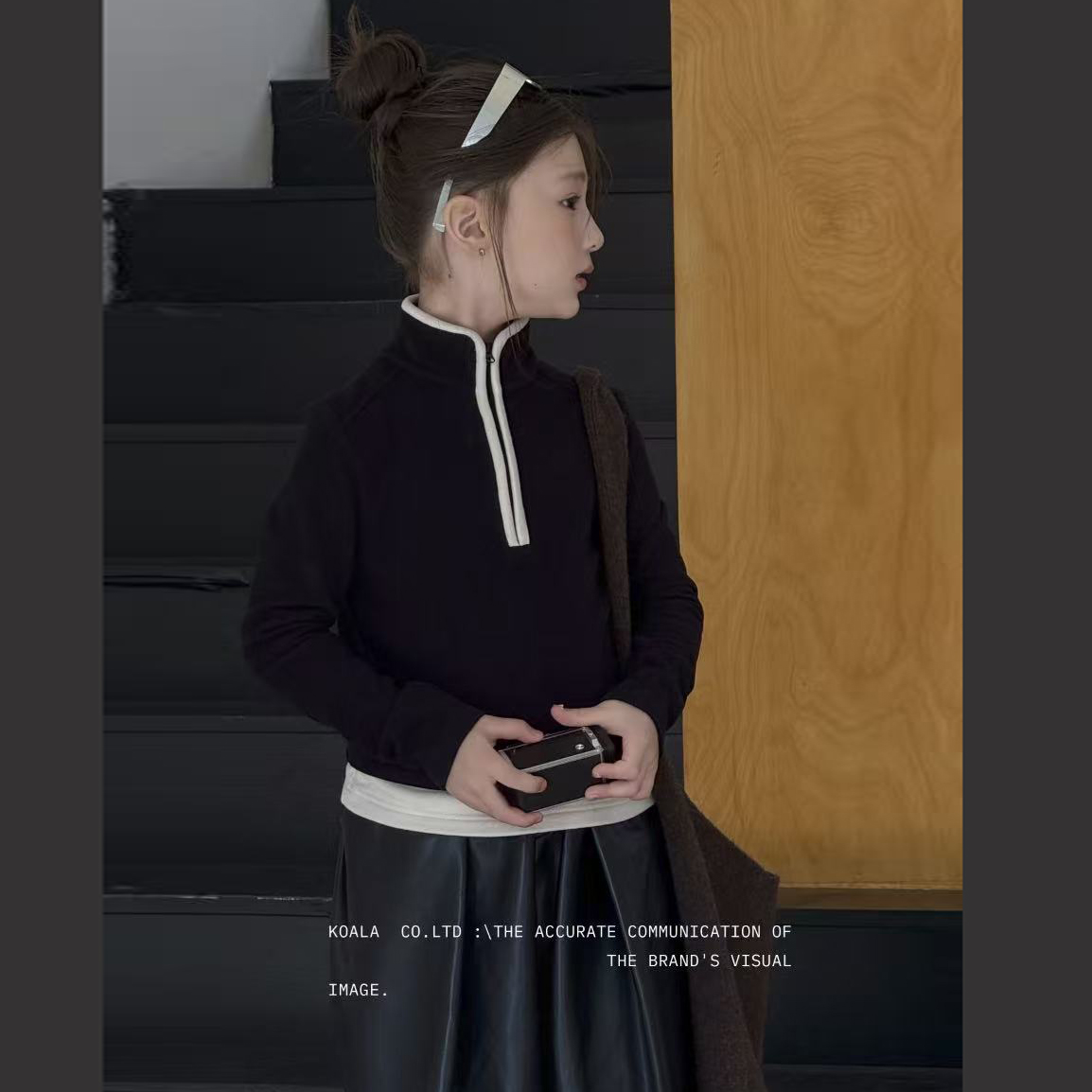 潮牌koala正品!亲子品牌!女童假两件小立领设计款发热绒打底衫