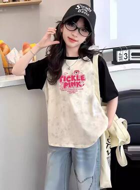 纯棉女童小熊短袖T恤2025新款儿童打底衫春夏季插肩袖中大童上衣
