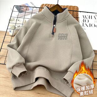 加绒加厚奥粒绒卫衣男女童2025新款秋冬保暖套头中大童潮酷上衣