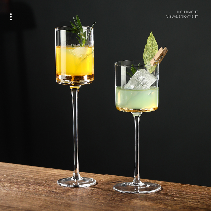 无铅水晶木村系日式平面高脚鸡尾酒杯香槟起泡酒杯特调咖啡饮品杯