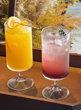 简约风圆筒高脚鸡尾酒杯果汁奶茶杯冷饮品气泡杯特调饮品咖啡杯子