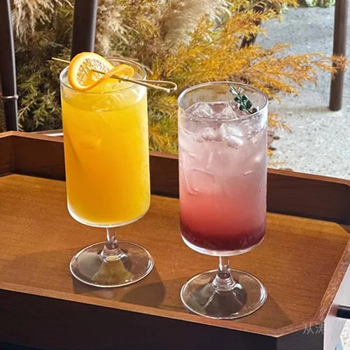 简约风圆筒高脚鸡尾酒杯果汁奶茶杯冷饮品气泡杯特调饮品咖啡杯子