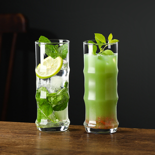 拿铁咖啡杯ins风竹节玻璃水杯透明餐厅冰美式拿铁杯果汁饮料杯子
