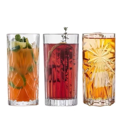 酒吧浮雕花纹柯林杯金汤力长岛冰茶鸡尾酒杯直身加厚刻花水杯饮品
