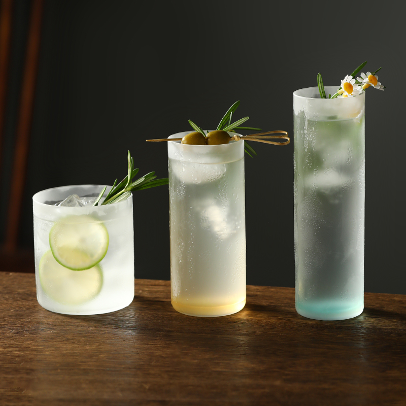酒吧柯林长饮杯超薄玻璃磨砂直身杯鸡尾酒威士忌特调咖啡酒古典杯