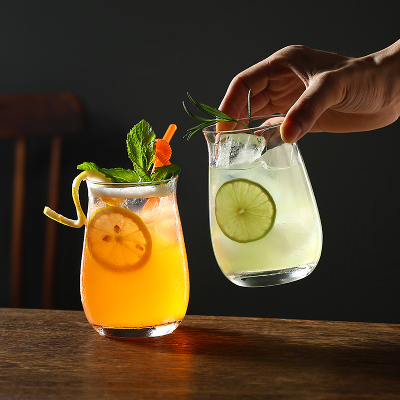 简约郁金香玻璃杯网红餐厅水果茶杯苏打气泡水杯冷饮料杯喝水杯子