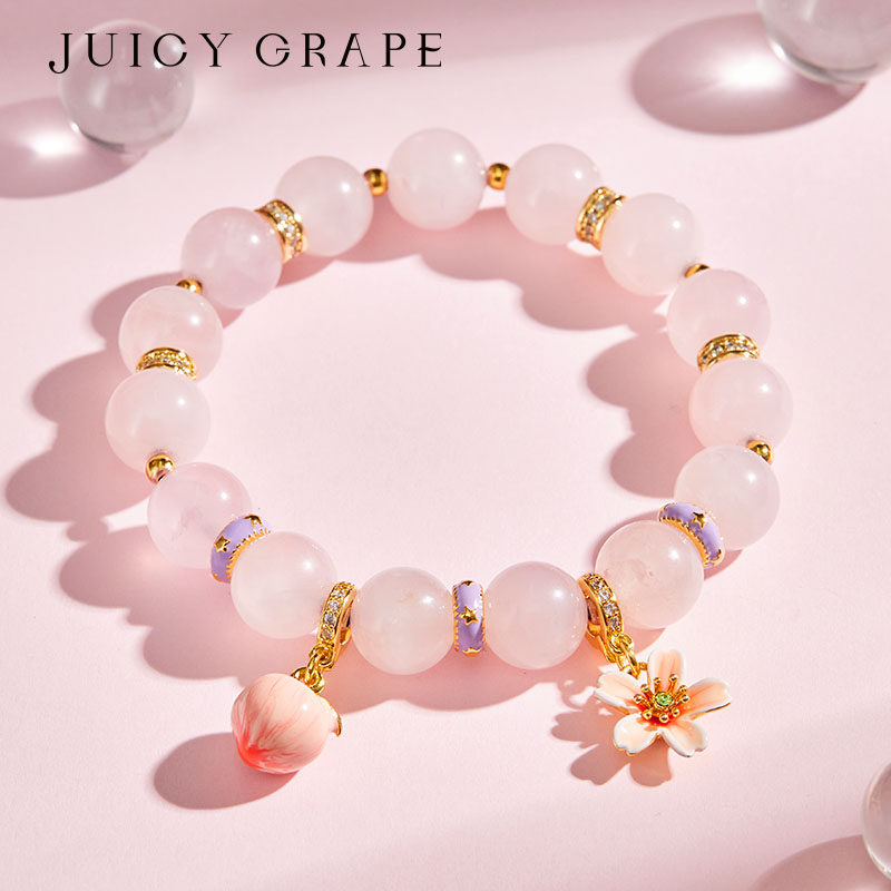 招桃花运天然粉晶石手串女甜美花朵桃子DIY手链手镯女友闺蜜礼物