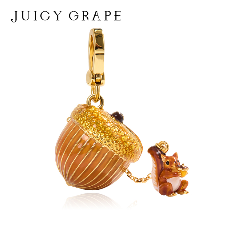 可爱松鼠榛子吊坠女可打开轻奢小众设计感珐琅挂件坠项链配饰礼物