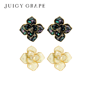 山茶花耳钉高级感气质简约幻彩母贝耳环珐琅耳饰闺蜜女友生日礼物