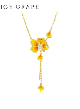 【南法风情】黄花朵珐琅流苏项链