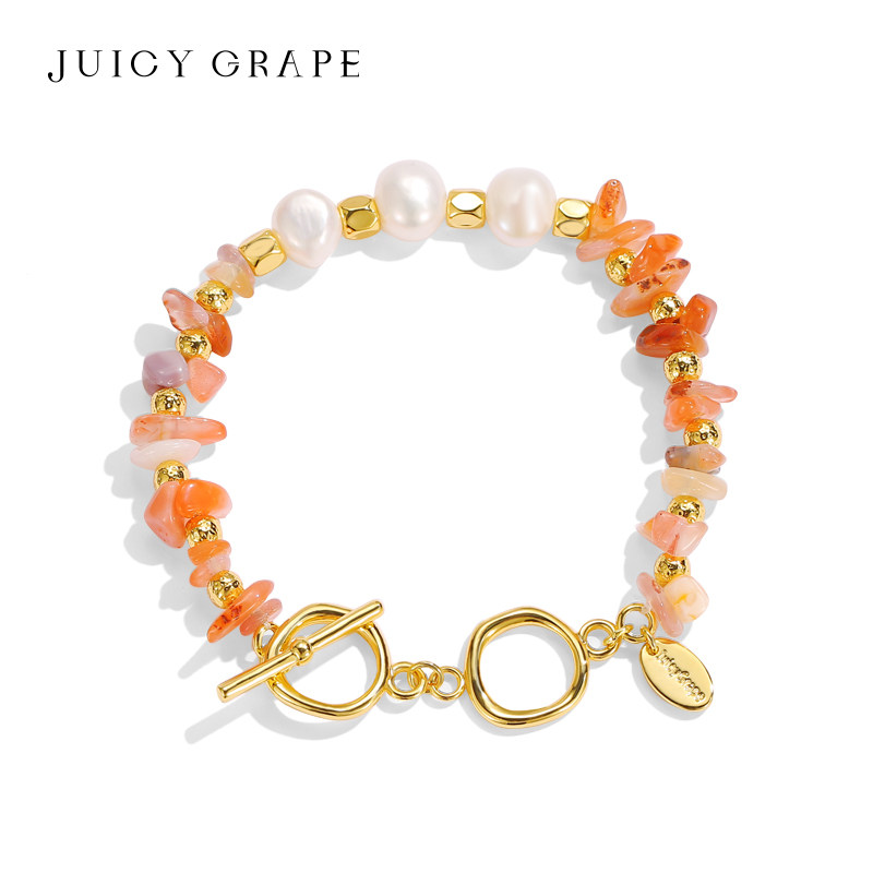 天然珍珠红玛瑙串珠手链女轻奢小众设计感镀金手饰品春夏闺蜜礼物