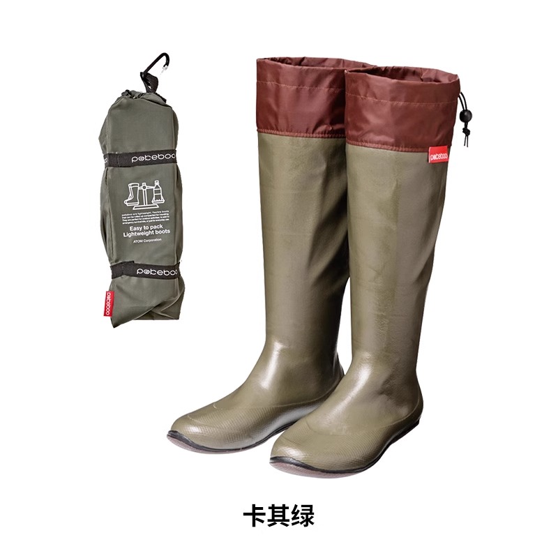 日本进口Pokeboo便携折叠雨靴女款时尚外穿户外徒步长筒雨鞋超轻