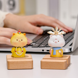 宫廷古风喵喵万岁手机支架打工族工位解压摆件桌面装饰平板手机架