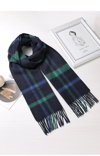 格纹围巾围脖32 羊毛羊绒蓝色经典 164cm不含须 淘到商场218元 捡漏