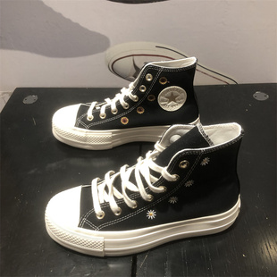 Converse匡威新款 A06115C Star雏菊刺绣女高帮厚底增高帆布鞋 All