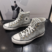 CONVERSE匡威All Star黑白编织刺绣千鸟格女子高帮帆布鞋 A12498C