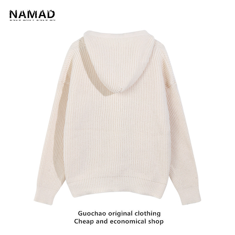 NAMAD JAPANESE FASHION BRAND PULLOVER HOODED KNITWEAR MENS AND WOMENS BF STYLE AMERICAN CASUAL HALF-ZIP SWEATER SOLID COLOR INS
