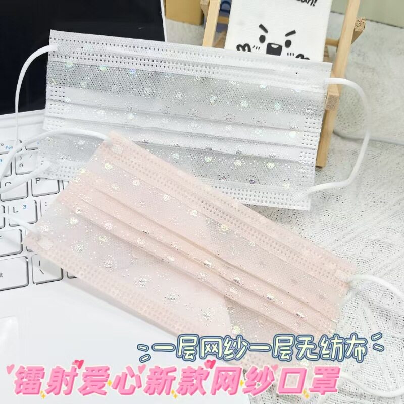 口罩网纱超轻薄透气粉炫彩爱心小仙女一次性透气女神款高颜值防护