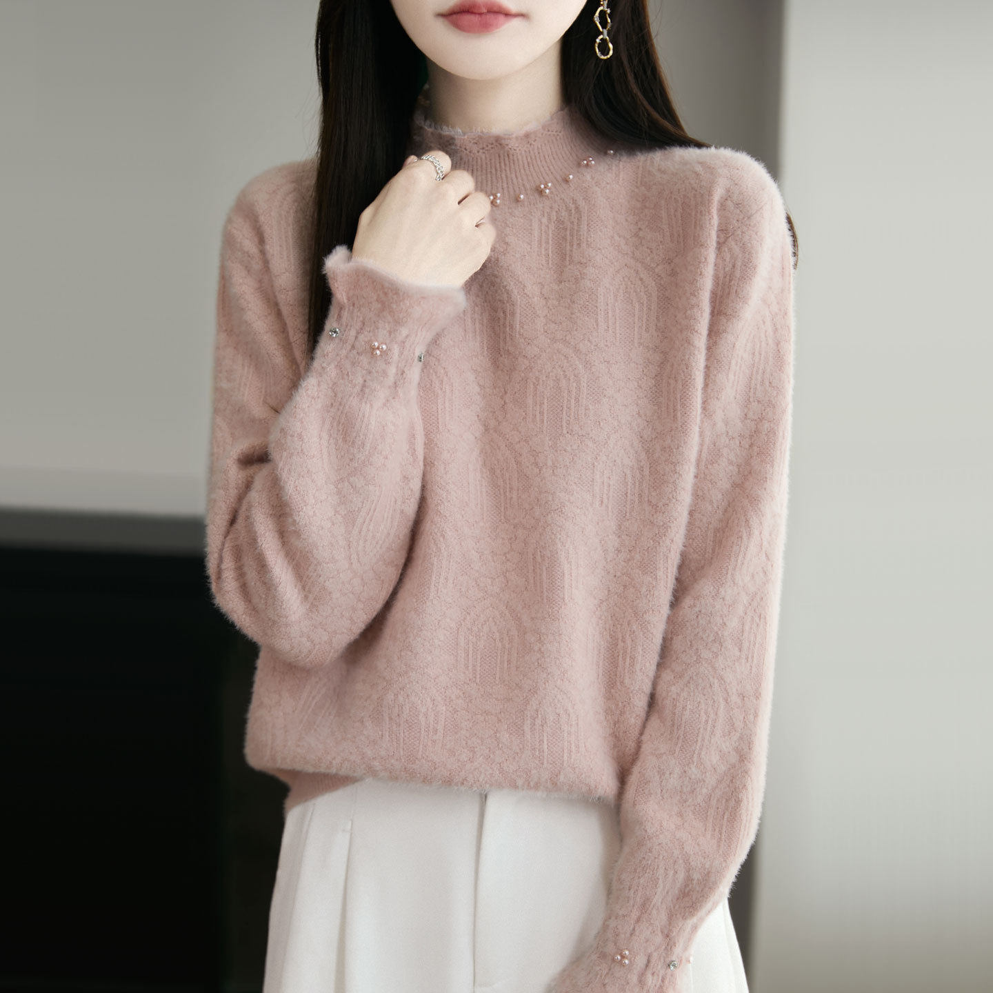 复古小众线衣学院毛衣女装纯色气质修身毛绒保暖慵懒韩版插肩纽扣