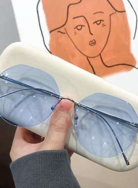 兴语 钛架无框切边近视眼镜女可配感光变色多边眼睛68032