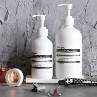 瓶子圆形酒店分装 洗发水沐浴露护发素按压式 瓶 ins风哑白玻璃分装