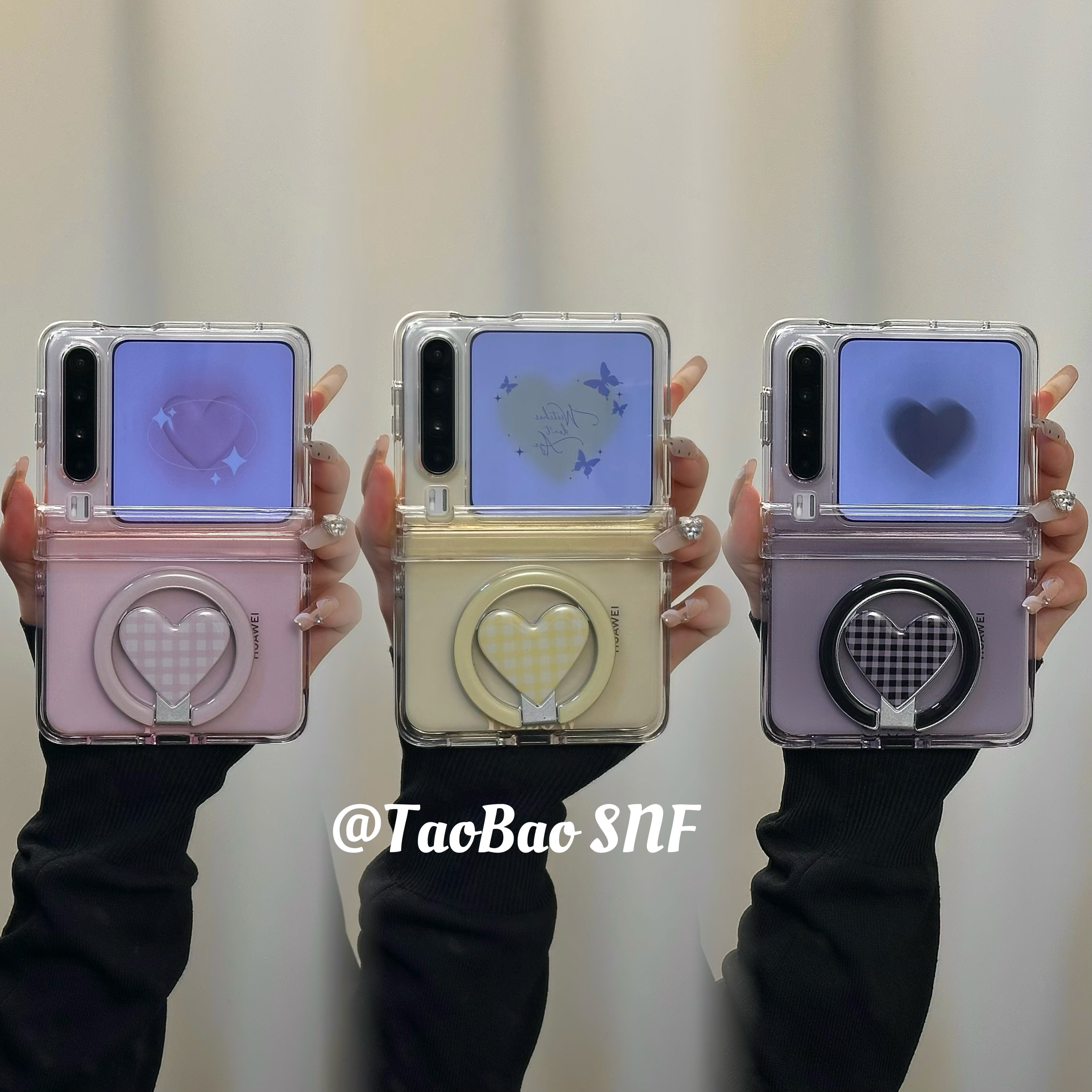 ins渐变爱心磁吸支架适用Pura X华为Pocket2手机壳小米MIXFlip2折叠FindN3Flip三星Zflip7/6/5手链荣耀VFlip2