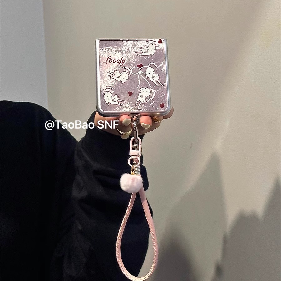 ins爱心猫咪适用Pura X小米MIXFlip2华为Pocket 2手机壳FindN3Flip折叠三星Zflip6/5手绳novaFlip女荣耀VFlip