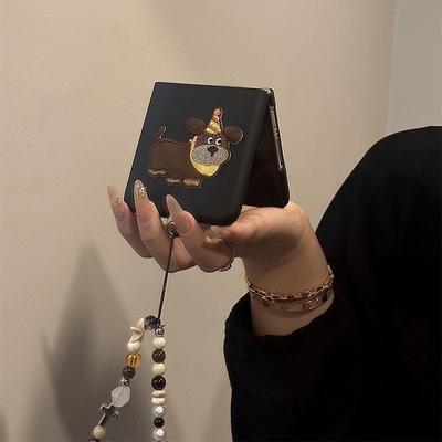 ins刺绣狗狗手链适用novaFlip华为P50Pocket 2手机壳小米MIXFlip折叠屏三星Zflip6/5/4荣耀VFlip女FindN3Flip