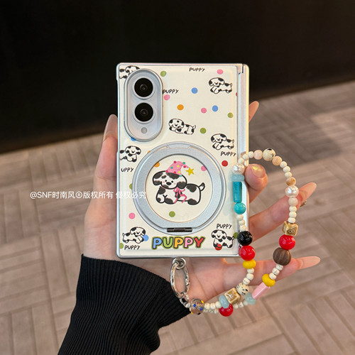ins彩色波点狗狗旋转支架三星GalaxyZ Fold8适用手机壳折叠屏PuraXMax典藏版阔折叠matex7x6x5双中轴手链女款