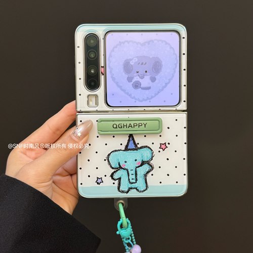 ins波点小象星星隐藏支架适用Pura X华为Pocket2手机壳小米MIXFlip2折叠FindN3Flip三星Zflip7/6/5荣耀VFlip2