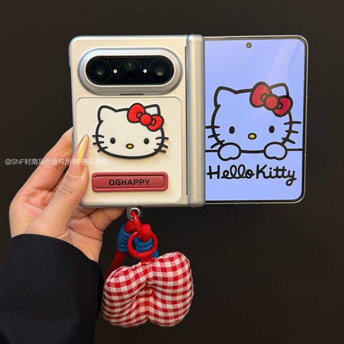 立体猫咪隐藏支架适用华为puraxmax典藏版机壳三星GalaxyZFold8Ultra折叠屏matex7x6x5双中轴保护手绳少女心