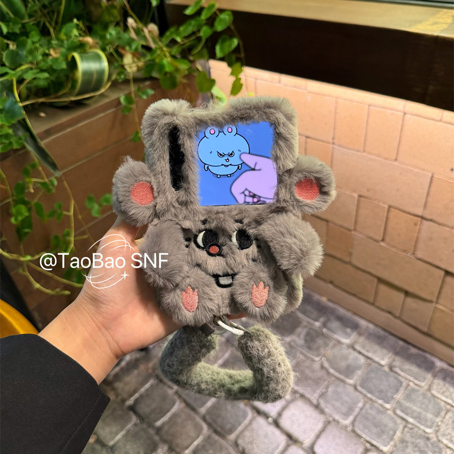 ins秋冬毛绒美叽鼠适用Pura X华为Pocket2手机壳小米MIXFlip2折叠FindN3Flip三星Zflip7/6/5/4nova荣耀VFlip2