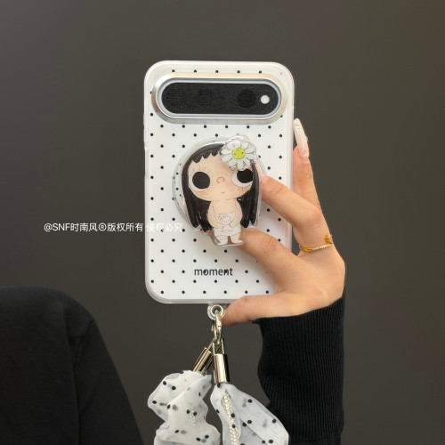 ins可爱波点小玉女磁吸支架适用华为puraxview手机壳新款阔直板Pura X View保护套银镜头加高全包边肤感手绳