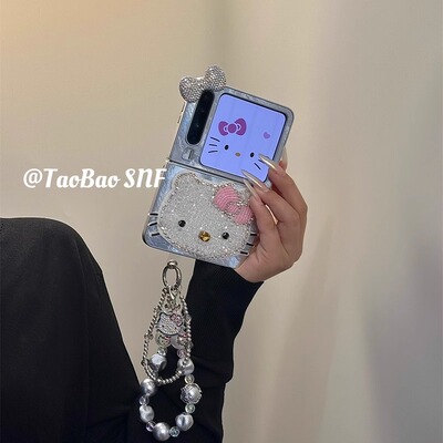 ins水钻大脸kt猫适用Pura X华为Pocket2手机壳小米MIXFlip2折叠FindN3Flip三星Zflip7/6/5novaFlip荣耀VFlip2