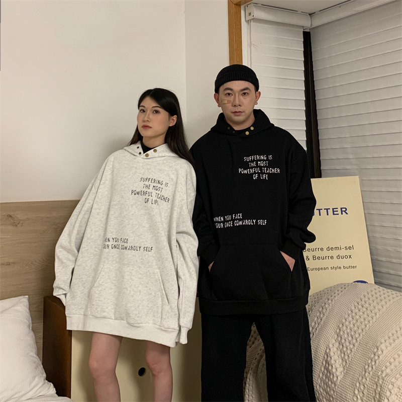 FTR/秋冬季欧美慵懒风oversize连帽套头宽松大码卫衣情侣装男女
