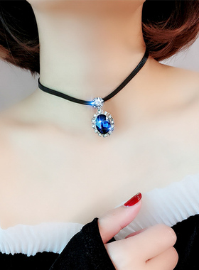 欧美个性仿水晶项链黑色锁骨链