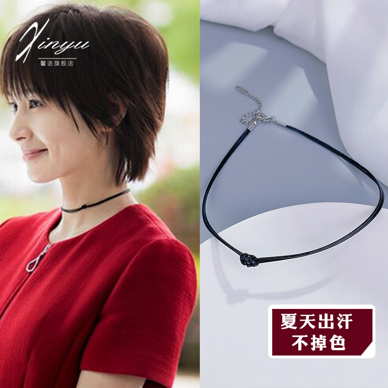 不掉色打结双层choker短款颈链图片