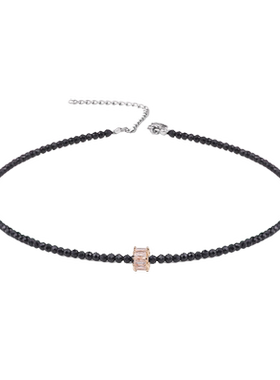 不掉色气质高级黑色尖晶串珠项链