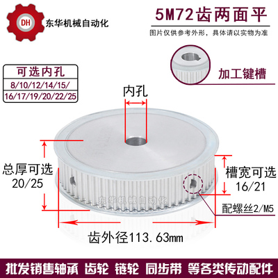 带键槽5M72齿同步轮带轮两面平内孔8-25齿外径113.63传动轮皮带轮