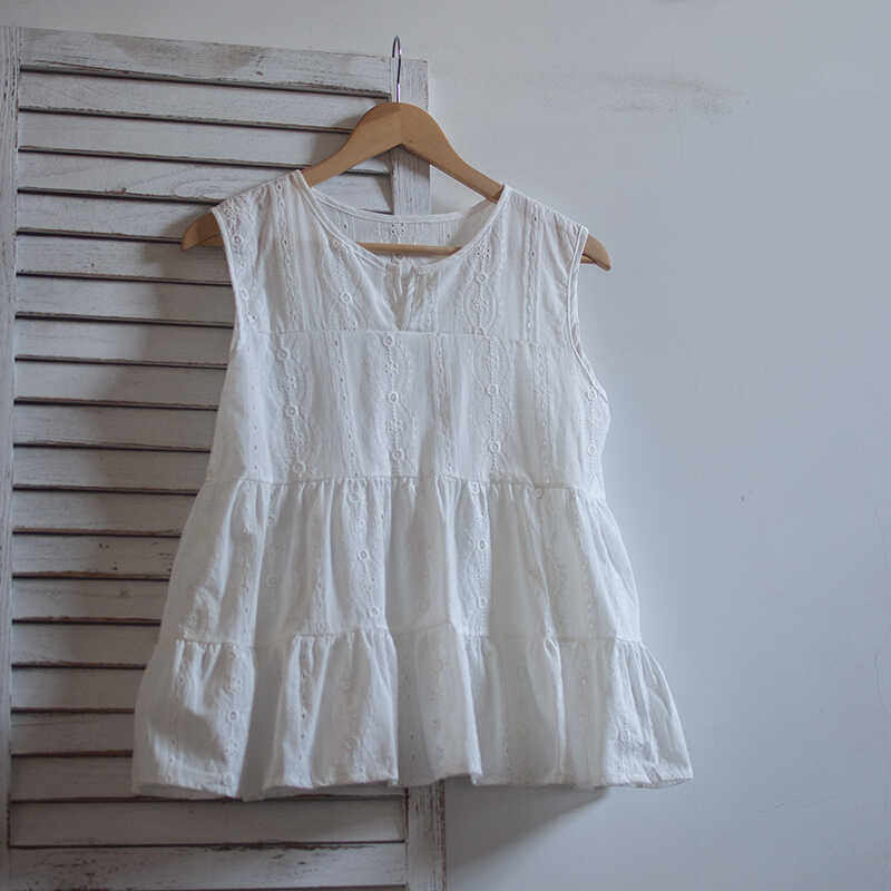 韩国刺绣小V领套头娃娃衫女无袖背心韩版夏季新品宽松减龄a字上衣
