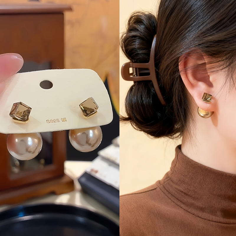 美拉德色耳钉女高级感复古秋冬