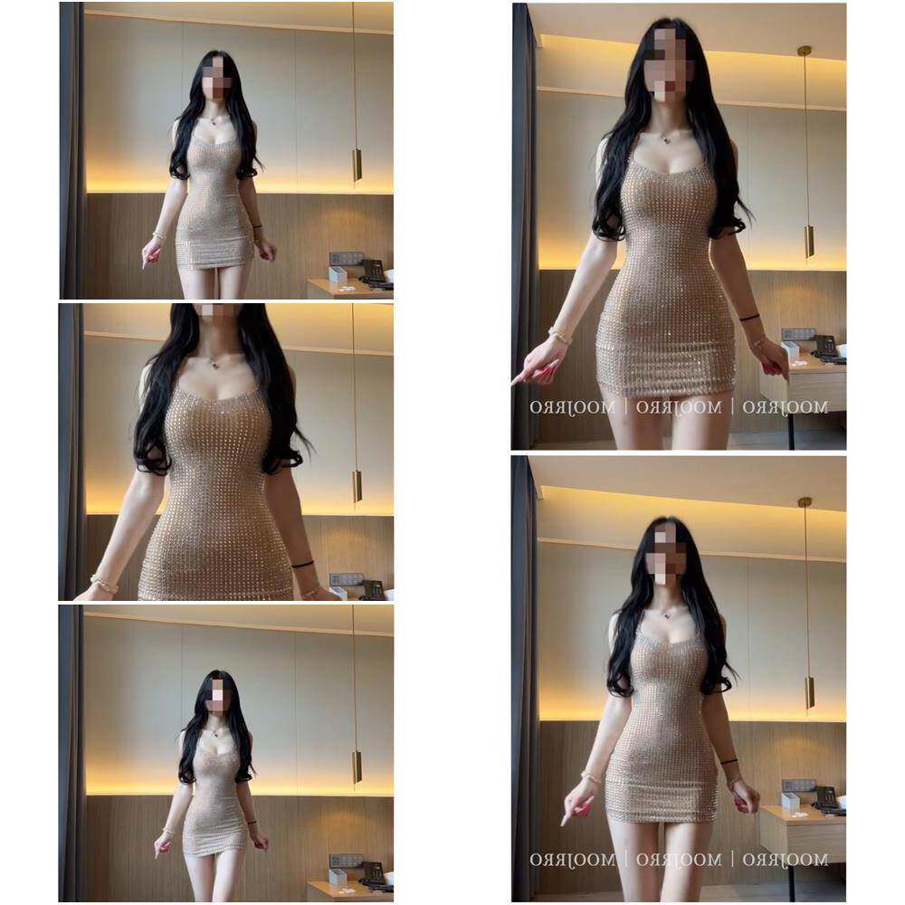 闪钻辣妹吊带连衣裙女秋冬纯欲性感高级感紧身收腰小个子包臀短裙