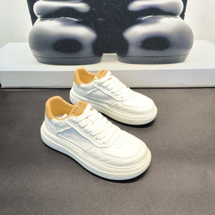 网纱潮牌板鞋 2026夏季 真皮时尚 厚底百搭休闲鞋 透气网面小白鞋 男鞋