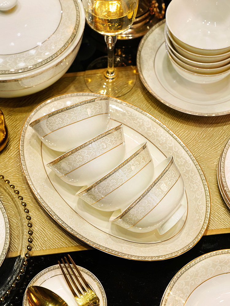 Высококачественный набор посуды sense of dishwear household 2024 новая легкая роскошная посуда из высокотемпературного костяного фарфора Цзиндэчжэнь на новоселье керамическая посуда Изображение 1