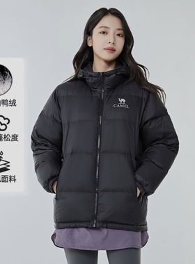 CAMEL骆驼气凝胶系列保暖防风连帽面包羽绒服黑色/白色W35CR28001