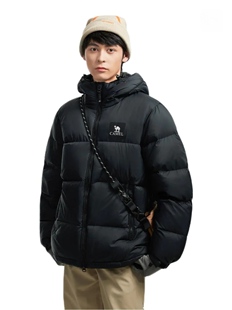 Camel/骆驼 黑钻5PLUS 保暖加厚连帽短款 羽绒服  幻影黑