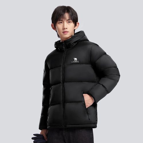 暖绒系列撞色拼接保暖抗寒舒适柔软防钻绒连帽羽绒服M13CR07089H