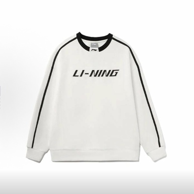 LiNing李宁 运动时尚系列 宽松圆领保暖加绒无帽卫衣男女同款白色