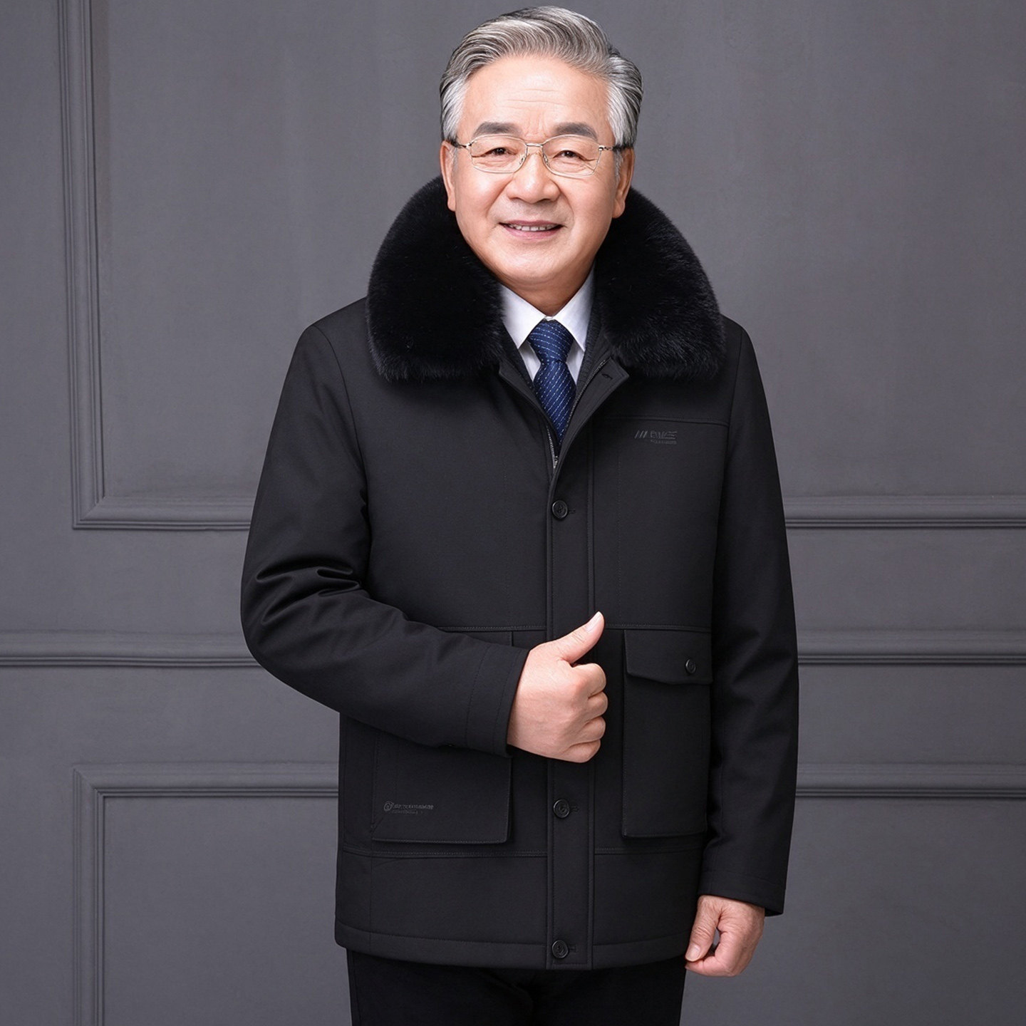 中老年男加绒加厚可脱卸棉衣