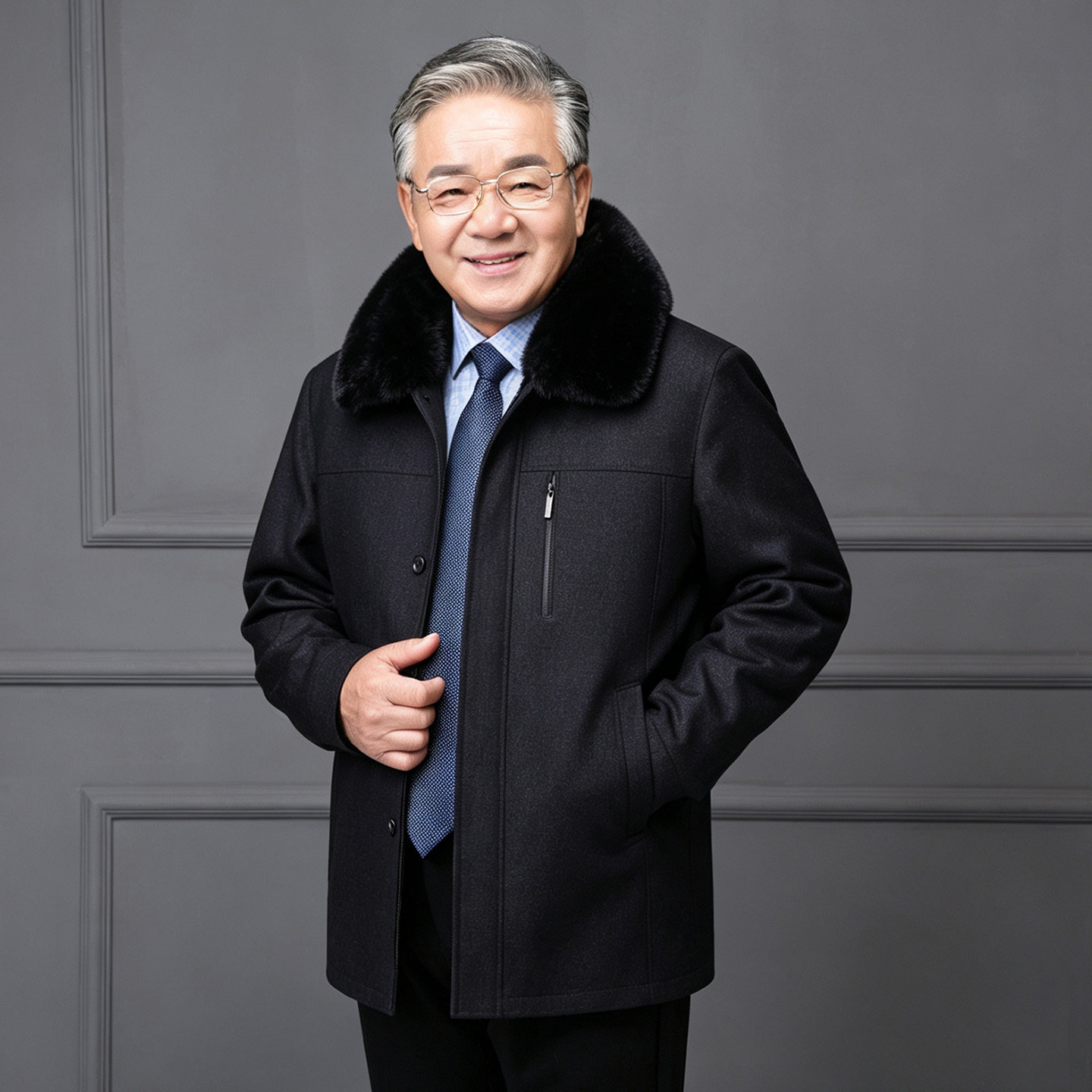 爸爸装冬季翻领保暖棉衣